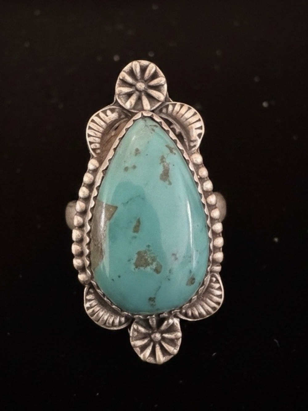 Sterling Silver genuine, Kingman Turquoise Teardrop Ring - Turquoise Blue - Picture 2 of 7